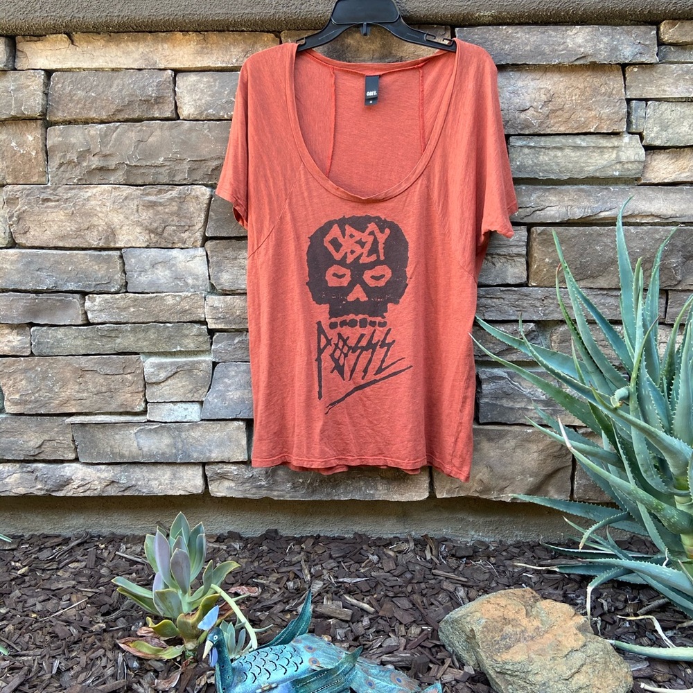 OBEY FLOWY BURNT ORANGE SKULL TUNIC TEE